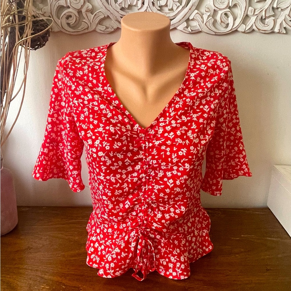 Aqua White and Black Red Top